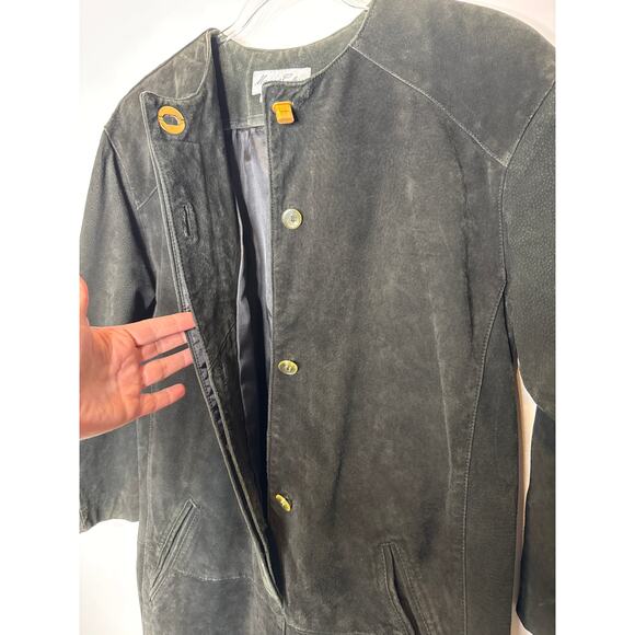 1990s Margaret Godfrey Suede Leather Black Minimalist Dress Size 6 - Picture 10 of 14